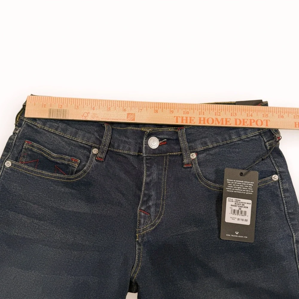 True Religion Ricky Relaxed Straight Denim Shorts Dark Scorched Wash Mens 30 NWT